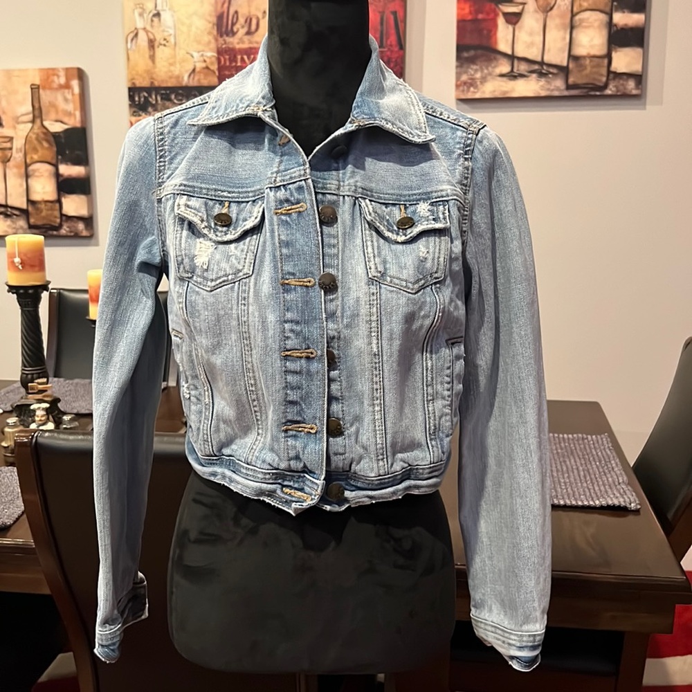 Decree Acid Wash Blue Jean Crop Jacket Sz Med
